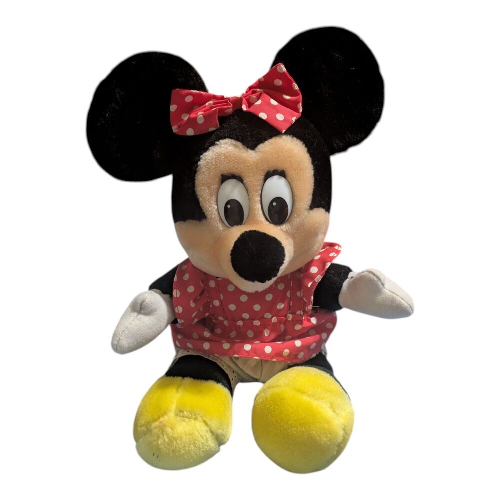 Vintage Minnie Mouse Plush Red Polka Dot Dress Disney Stuffed Animal Toy